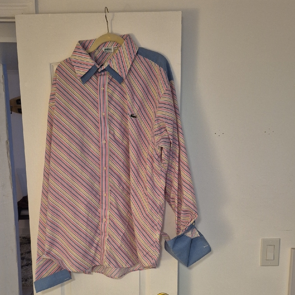 LACOSTE Striped Pink and Blue Men's Shirt Sz. XXL.
